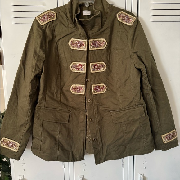Chico's Jackets & Blazers - Chico's Olive Utility Jacket with Embroidery